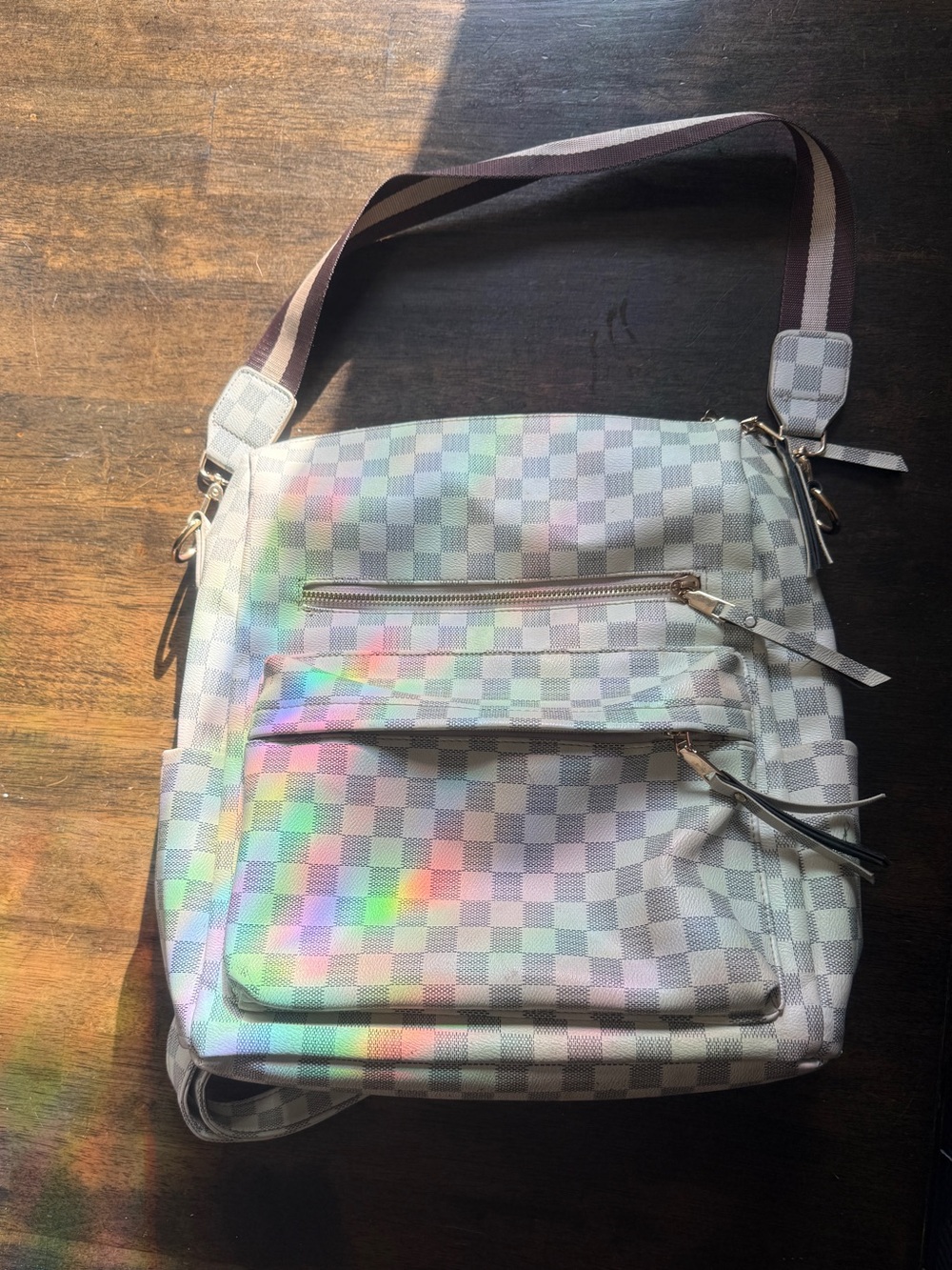 Checkered backpack purse